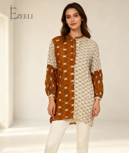 Women's Brown Patchwork Ready to Wear Shirt