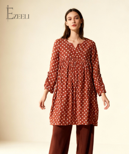 Women’s Rusty Brown Polka Dot Shirt | Ezeeli Trendy Printed Tunic