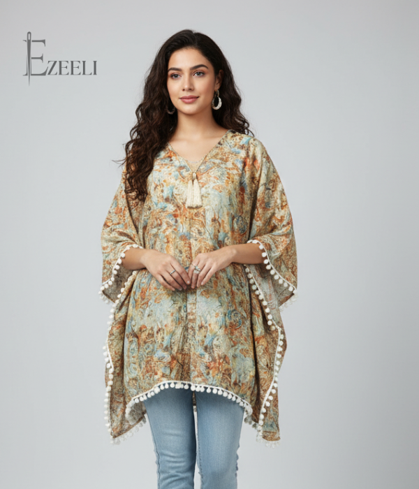 Women's Beige Printed Kaftan Style Ready to Wear Top