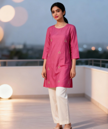 Pink Embroidered Kurta