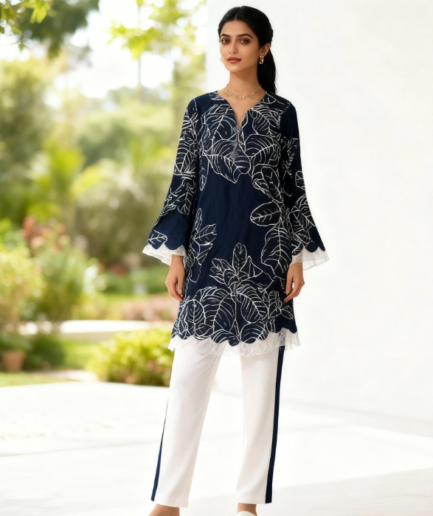Women’s Navy Blue Printed Ready to Wear Kurta