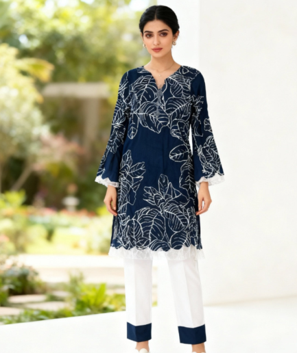 Women’s Navy Blue Printed Ready to Wear Kurta