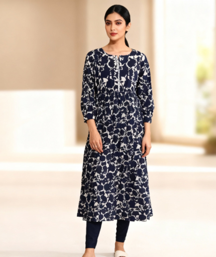 Women’s Navy Blue Printed Ready-to-Wear Long Frock