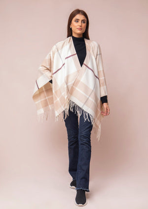 Women’s Light Beige Check Shawl