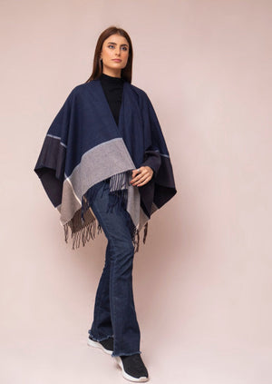 Stylish Navy Blue Color-Block Shawl