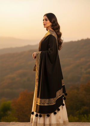 Women’s Black Embroidered Shawl