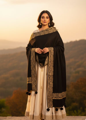 Women’s Black Embroidered Shawl